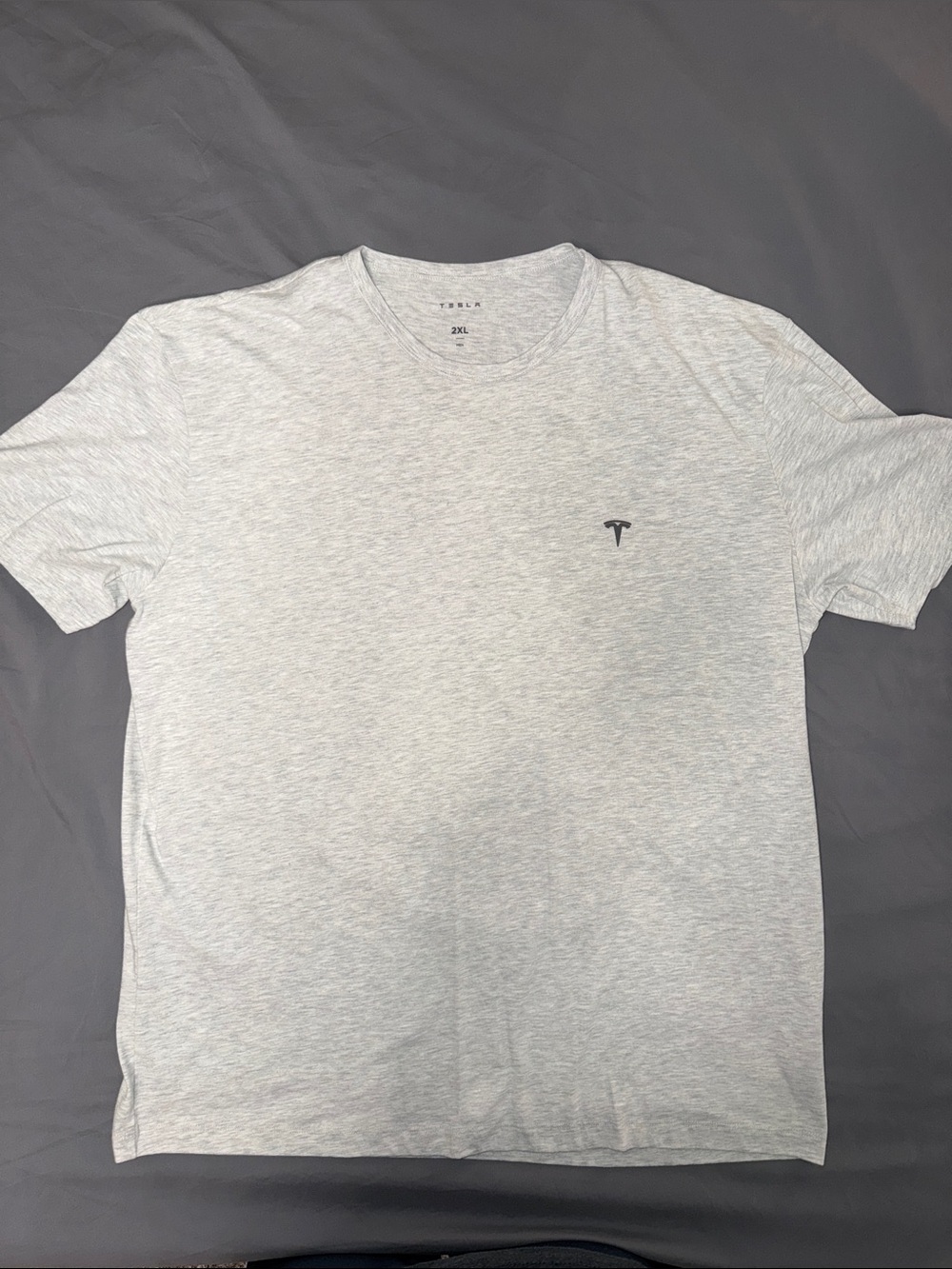Tesla Heather Gray Short Sleeve Crew Tee with Chest Logo
